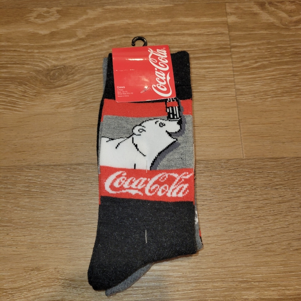 2 Pack Coca Cola Polar Bear Crew Socks Shoe Size 6.5 - 12 Adult New